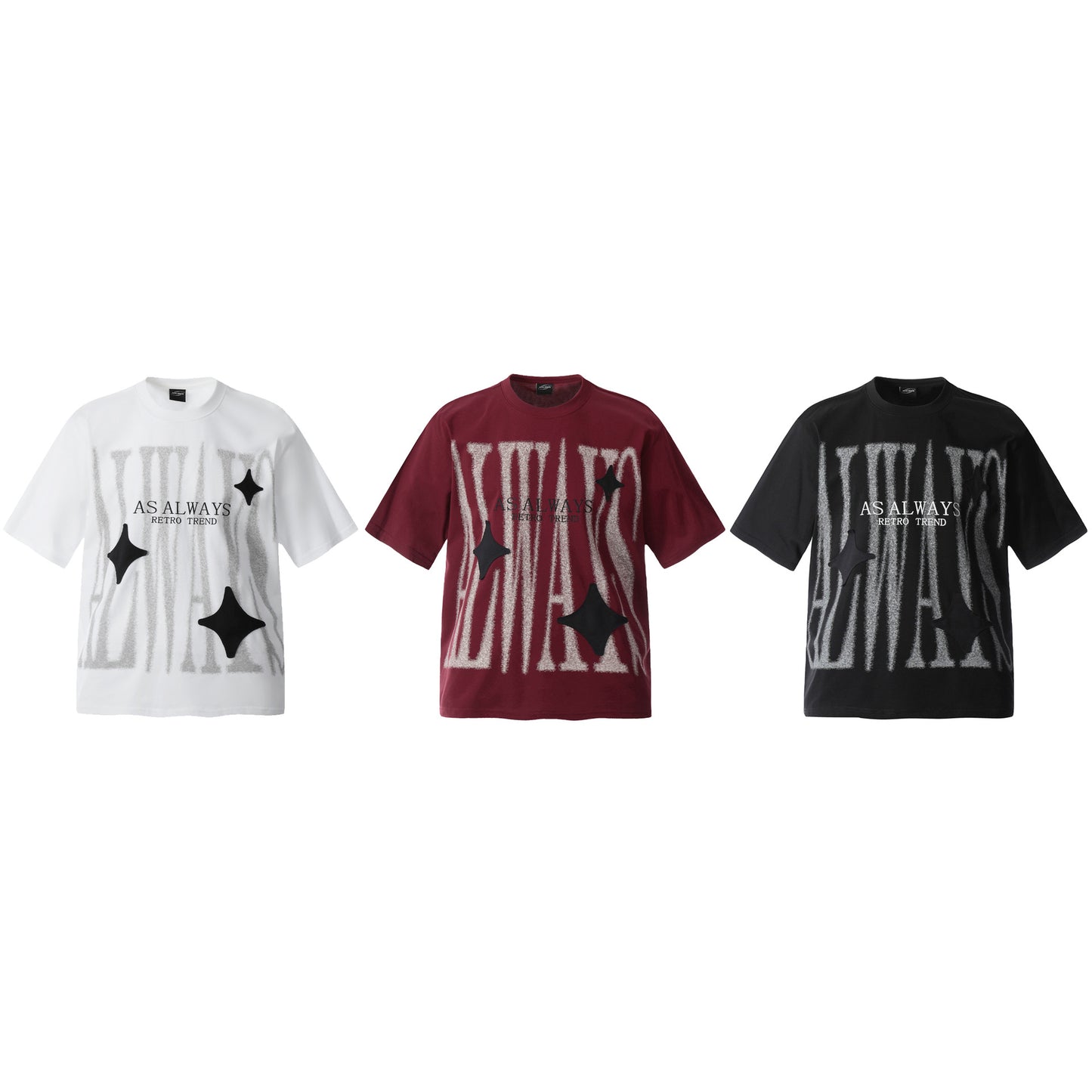 2025 F6611 2025n Street 2025 Summer Patch Star Design Men's Loose Premium Crew Neck Short Sleeve T-Shirt