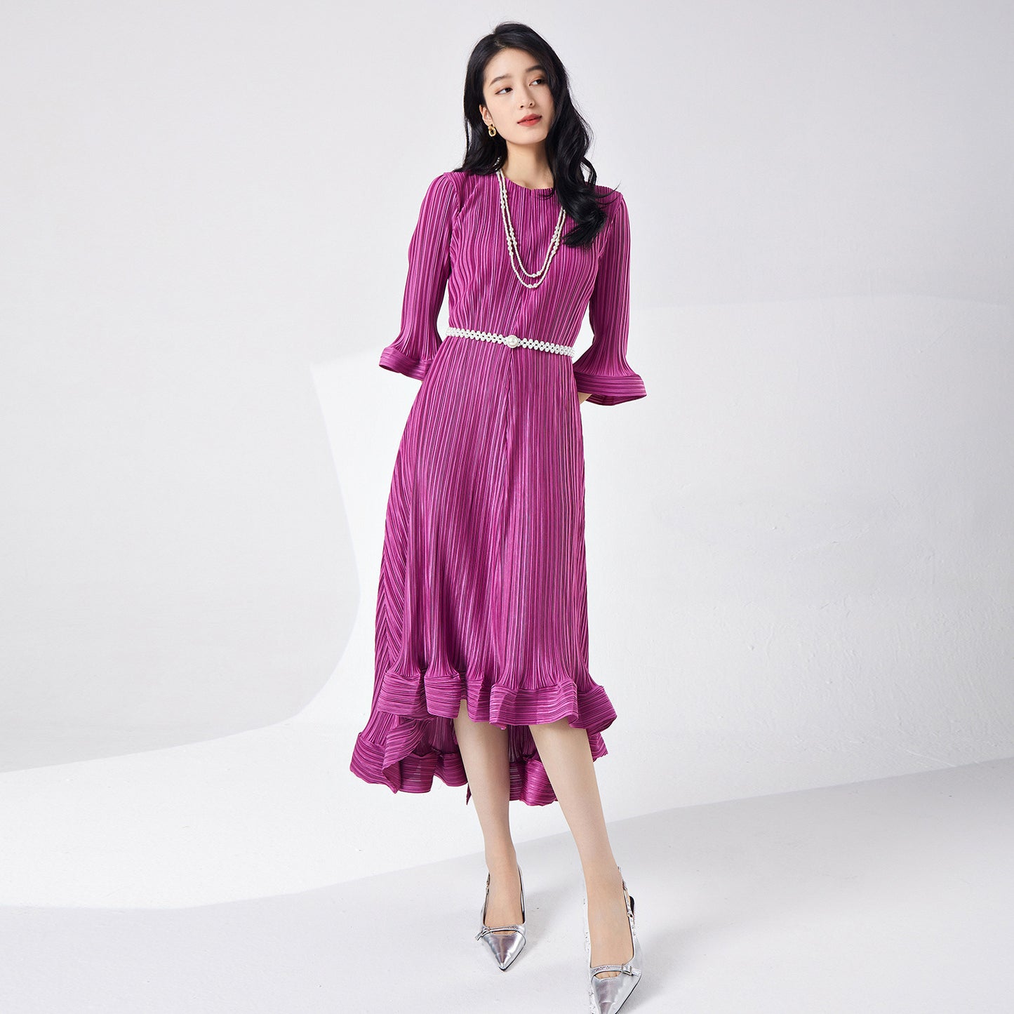 summer dress women's high-end five-quarter sleeve loose lace-up irregular temperament elegant  dress dress