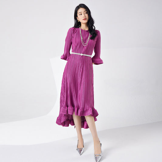 summer dress women's high-end five-quarter sleeve loose lace-up irregular temperament elegant  dress dress