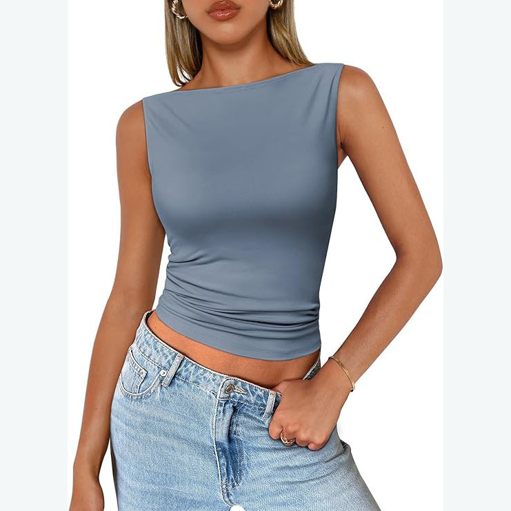 qgtao dti outfits Women's Pullover Sleeveless Hot Girl Outer Wear Square Collar Vest Women's Inner Wear Dopamine Top
