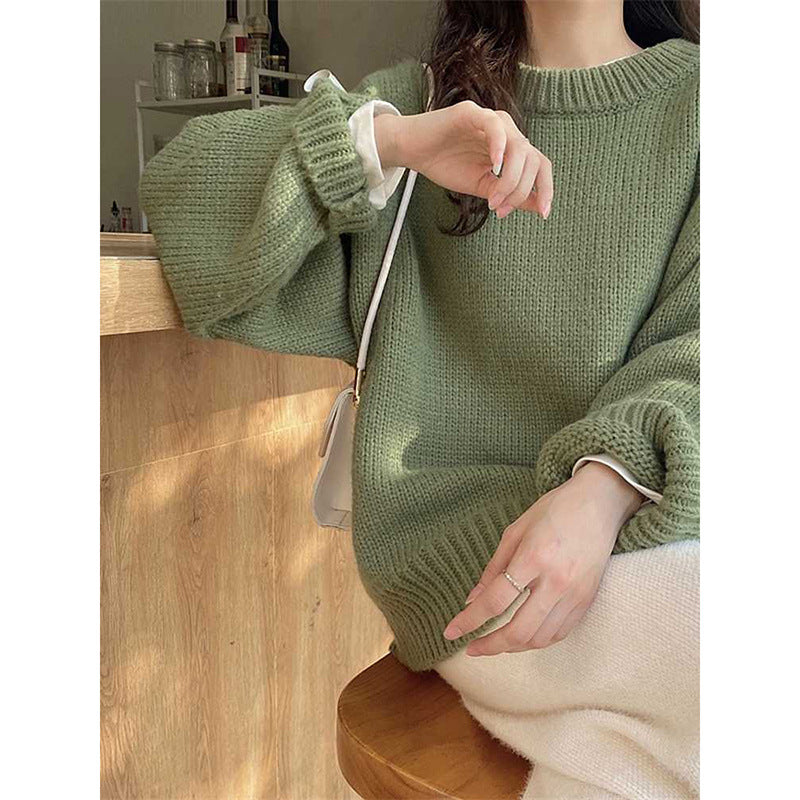 qgtao fall fits round Neck Long Sleeve Pullover New Autumn and Winter Japanese Style Lazy Retro High-Grade Coat Top for Women