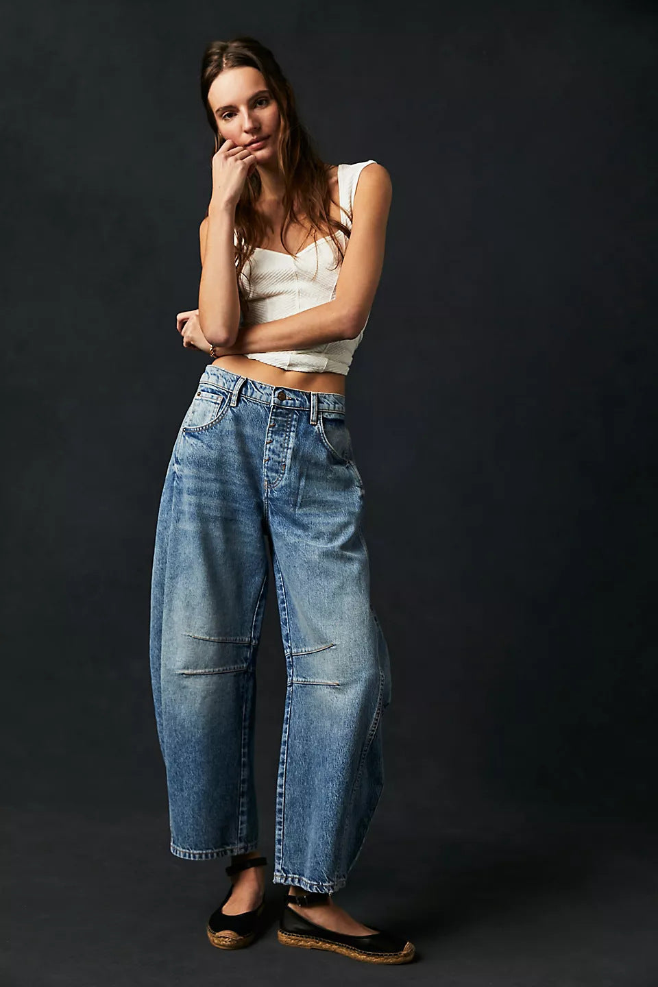 qgtao 2024 fall fashion trends Casual Women's Loose Wide-Leg Pants Mid-Low Waist Washed Denim Trousers