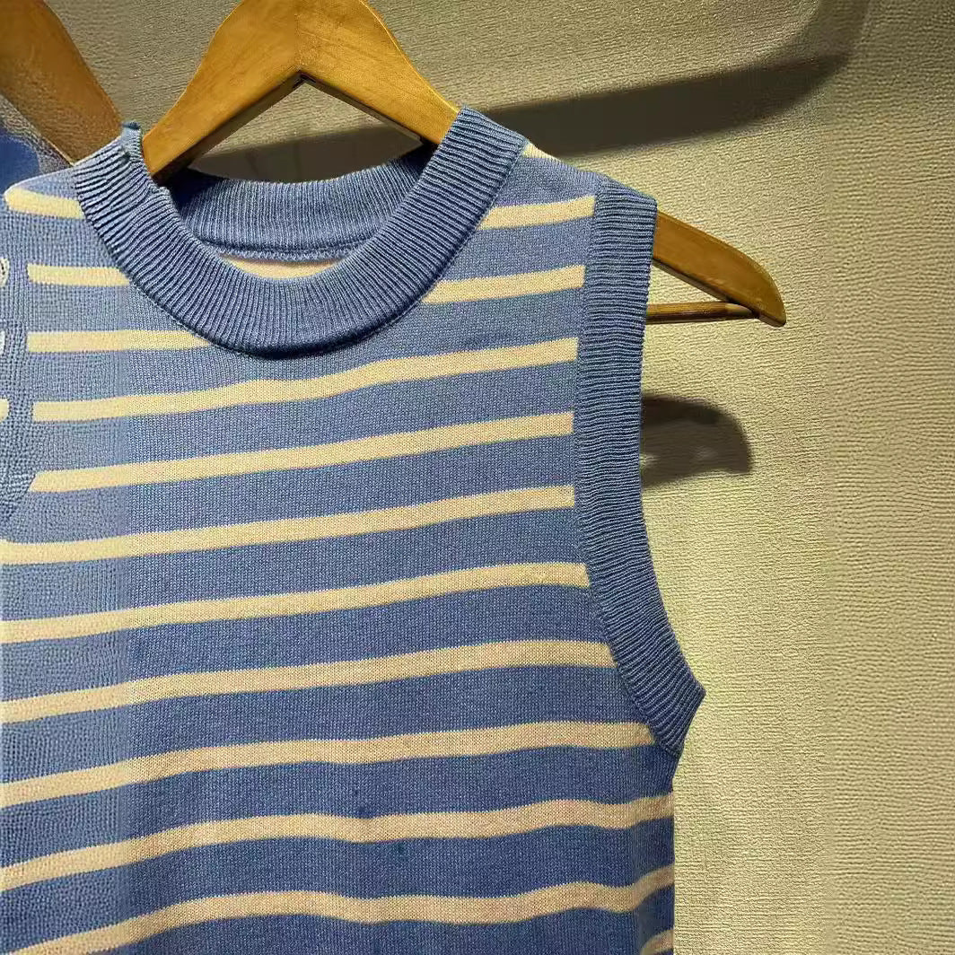 2025 Nordic GA autumn and winter new knitted vest wear striped cashmere blend round neck ribbed v-neck knitted vest