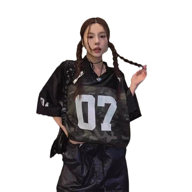 qgtao 90s streetwear Retro Hip Hop Jersey Loose Short Sleeve T-shirt for Women 2024 Summer New High Street American Half Sleeve Top Fashion
