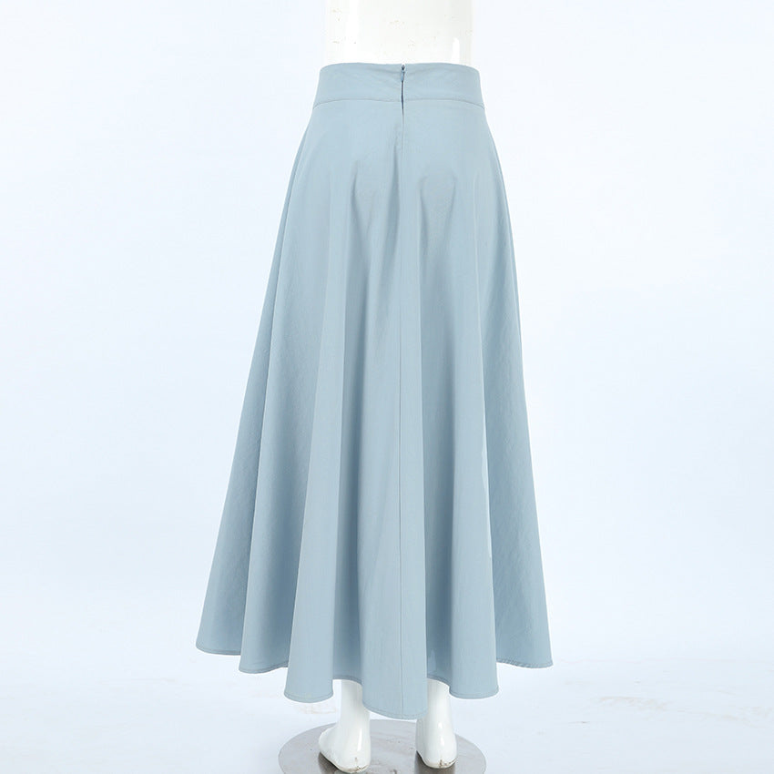 2025 spring and summer high temperament blue high waist versatile cotton and linen skirt new fashion versatile long dress women