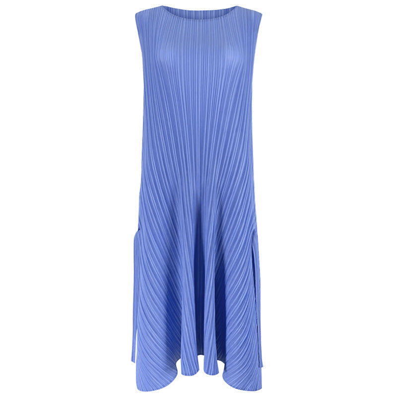 2025 summer new Korean version split-ended solid color dress waist thin pendulum long dress casual style large size women's clothing