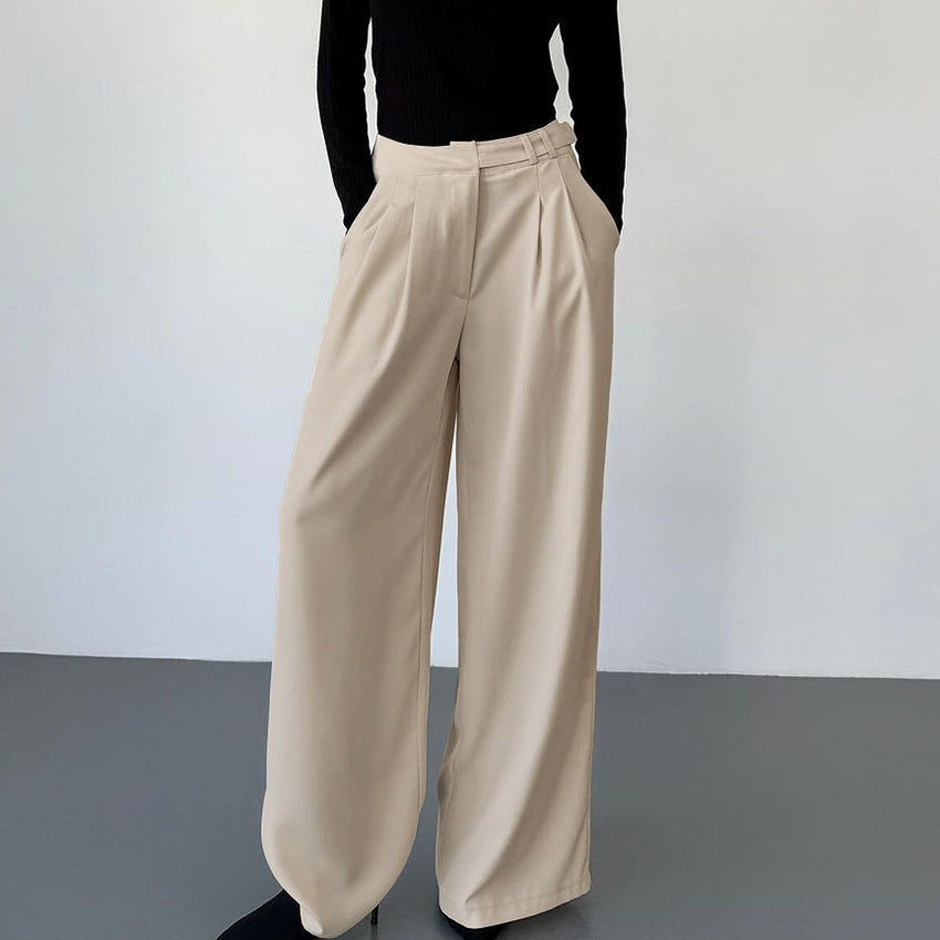 2025 Spring and Summer Russian Casual Khaki Versatile Loose High Waist Wide Pants Retro Fashion Commuter Pocket Suit Pants Women