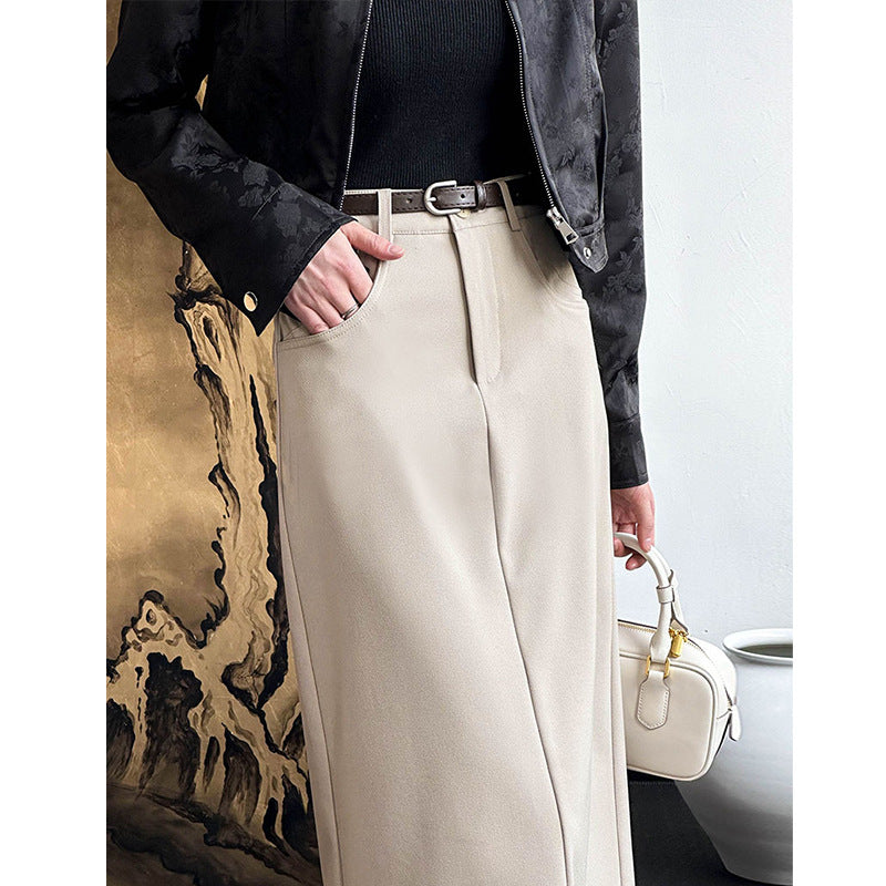 2025 popular autumn denim skirt new Korean loose high waist thin solid color A-shaped skirt 63039