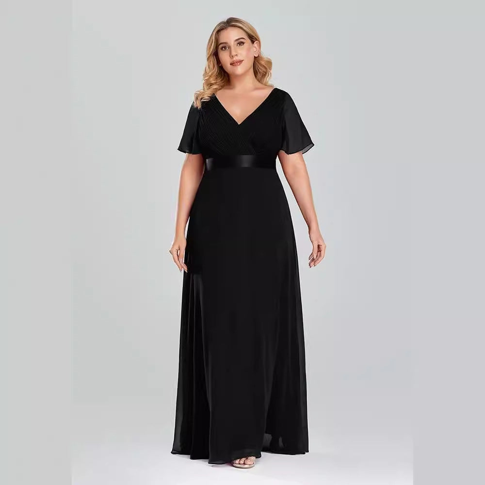 2025evening dress new high waist simple fashion V-neck temperament chiffon spring and summer pendulum long dress