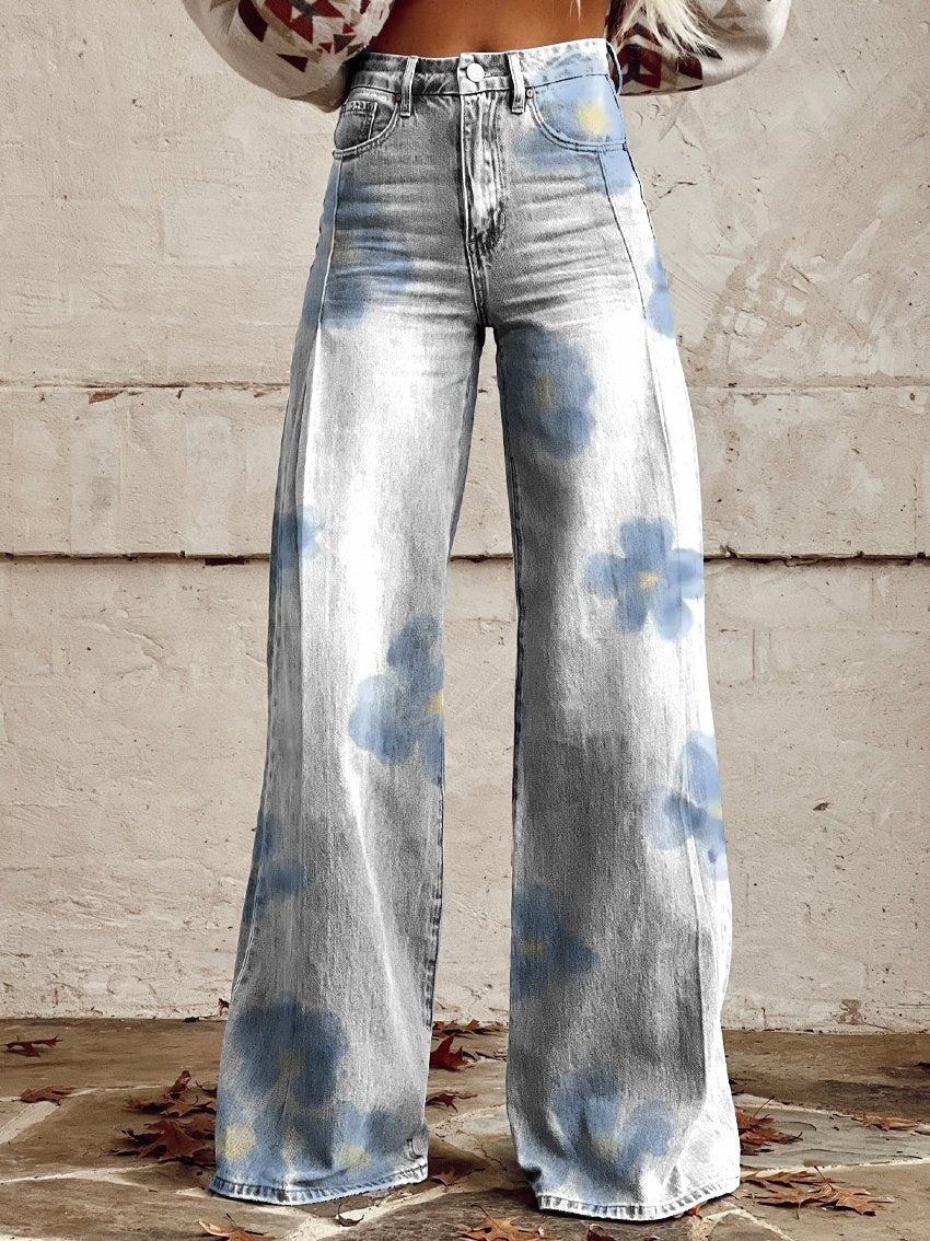 qgtao pants Rainbow Women's Wide-Leg Pants New Thermal Transfer plus Size Flared Pants Women's Trousers