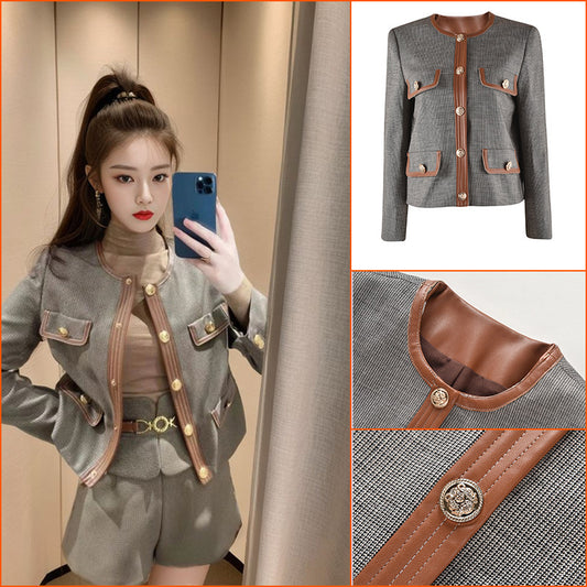 Fragrant Celebrity Short Jacket Small Fashion Suit Women's High Waist Wide Leg Shorts Two-piece Set K9016