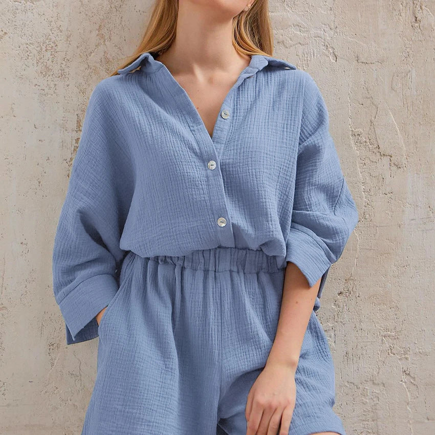 2025 Spring popular new women's clothing shirt shorts two-piece set commuting temperament small fragrant style pure cotton fashion suit women