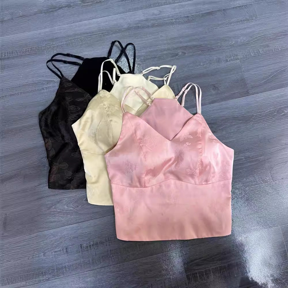 qgtao outfit inspo 2024 Summer New Silk Jacquard Bra One-Piece Beauty Back Top This Year Popular National Style Vest Small Sling Women