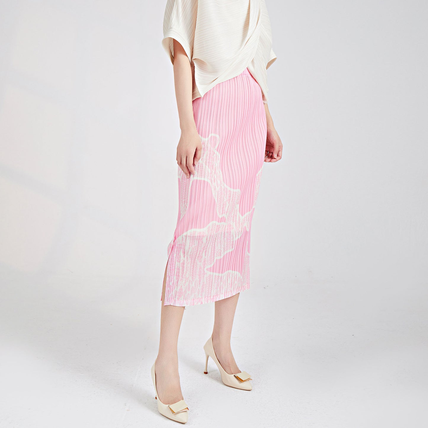 Gradual change skirt high-end double-layer lining elastic waist medium and long temperament versatile one-step hip skirt