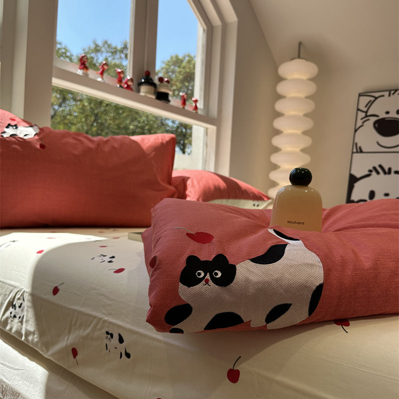 Yeknu Cotton Summer Cool Quilt Washable Pure Cotton Air Conditioning Quilt Four-Piece Set Single Double Quilt 2 M Bedding set