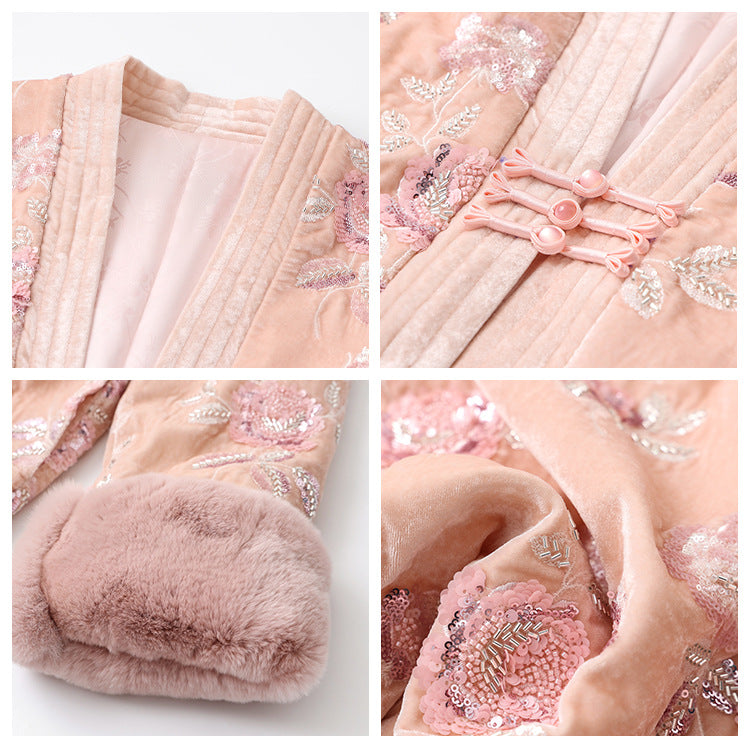 new autumn and winter new Chinese style embroidery printing noble temperament loose cotton jacket women MX079