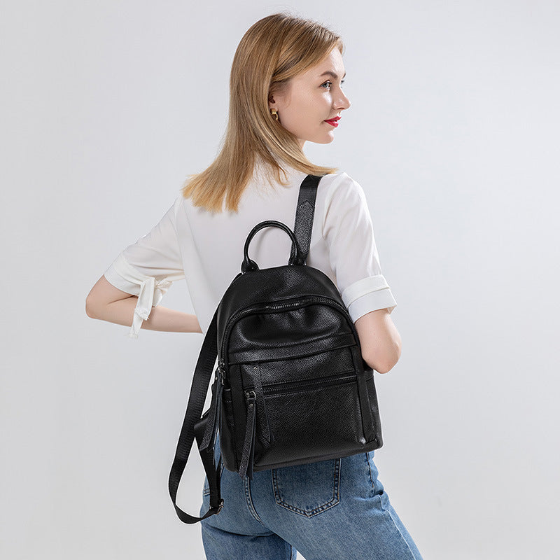 2025 new soft leather backpack fashionable large capacity outdoor backpack leisure women's bag reduced bag travel backpack