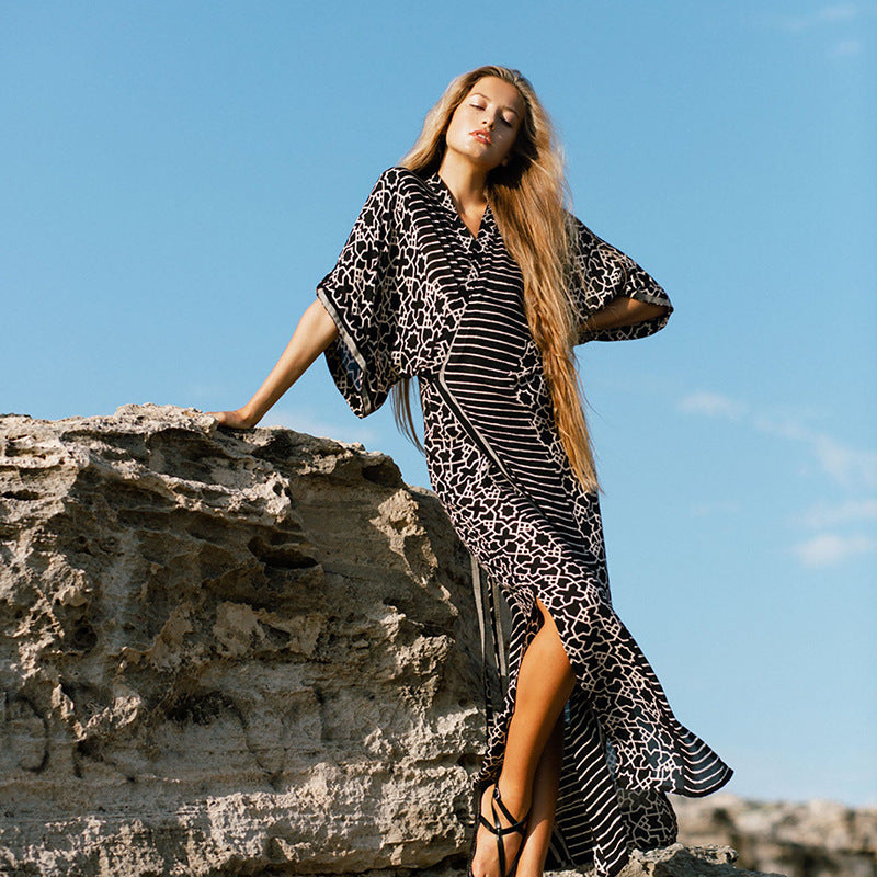 2025 summer new beachwear women, loose snake print bikini swimsuit blouse skirt women