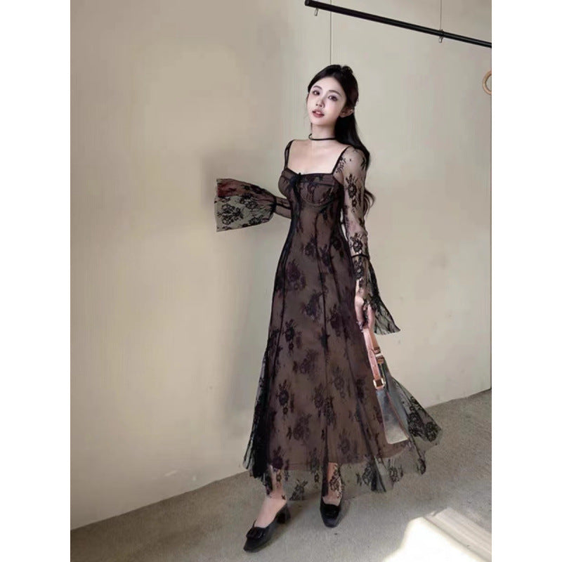 Sexy Knitted Lace Dress Femininity Mesh Fishtail Dress Bottom Long Dress 2025 Spring New