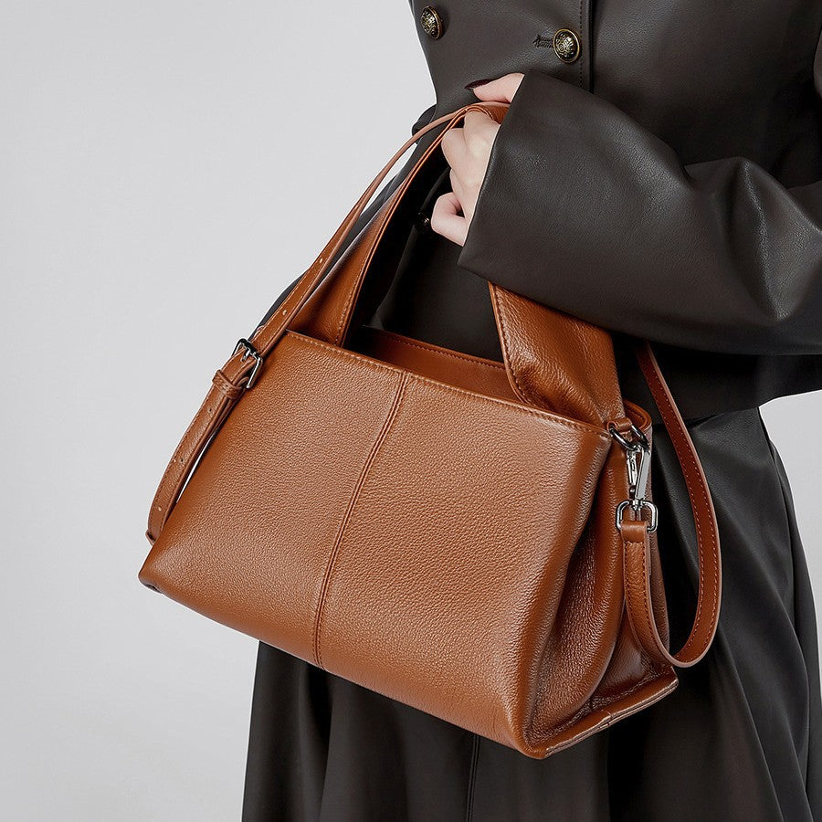 2025 Retro texture portable big bag first layer cowhide shoulder armpit bag popular new leather messenger women's bag