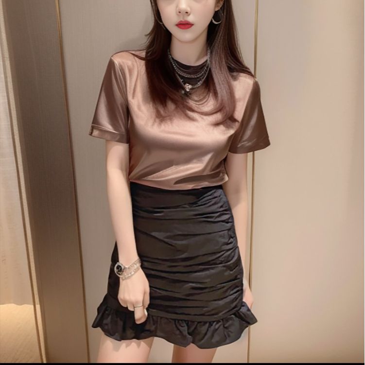 High-waisted fishtail skirt for women's summer new high-waisted thin lotus leaf edge a-word pleated hip-wrapped skirt for children's summer