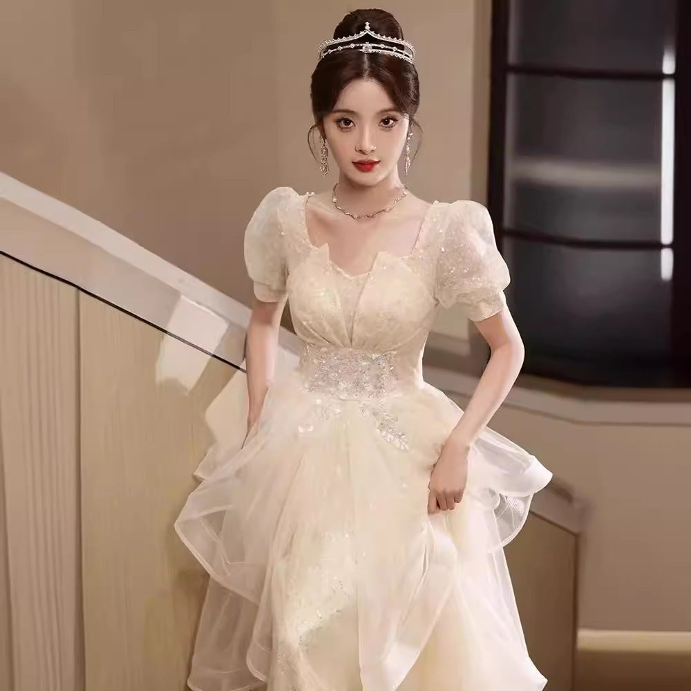 2025Evening dress female banquet light luxury niche art test performance bar mitzvah host dress dress thin