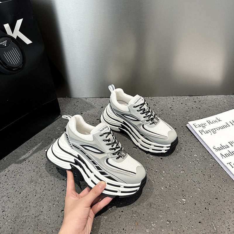 2025 Dad shoes women's popular spring and autumn new leather heightened thick-soled mesh breathable couple casual sports shoes women's trendy shoes
