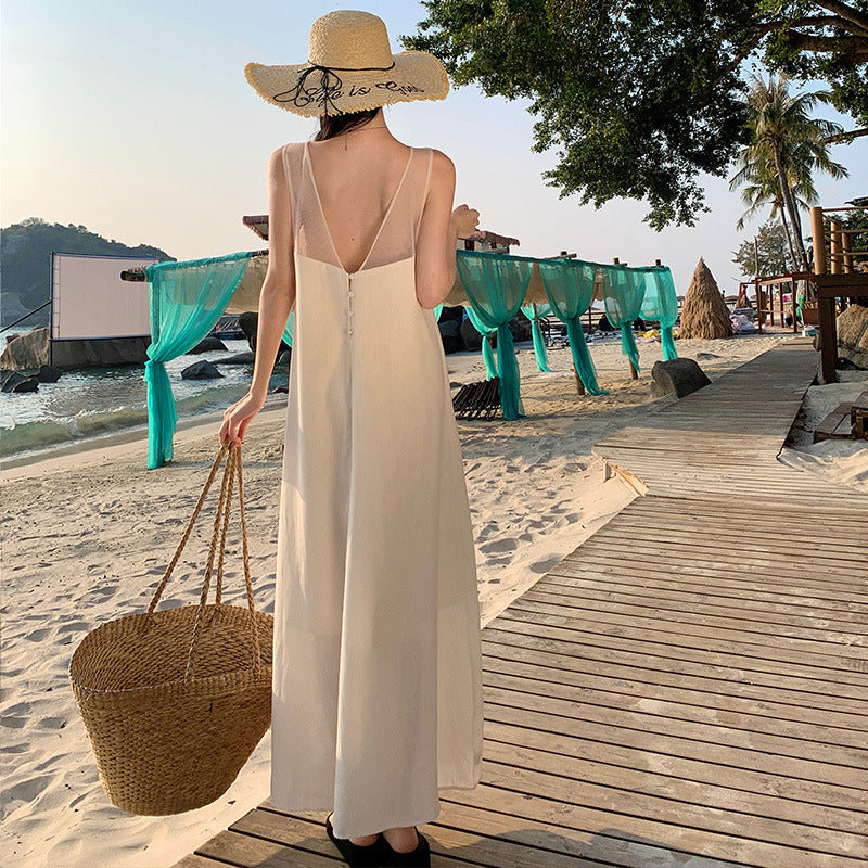 2025 suspender dress casual vacation style sexy backless loose and thin sleeveless vest tube top temperament long dress