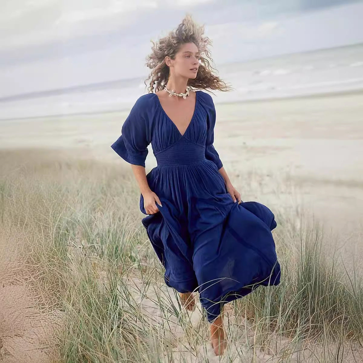 qgtao pop culture dress to impress New Solid Color Long Fashion Sexy V-neck Tight Waist Fashion Snow Chiffon Dress