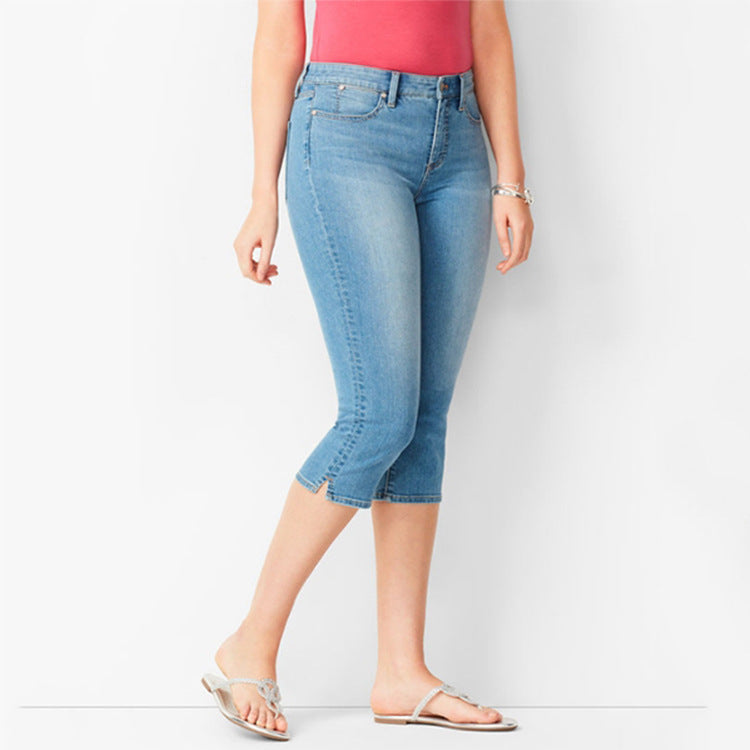 2025 Cross-border sales wish 2025 women's 7-point jeans slim and thin denim 7-point pants women's pants