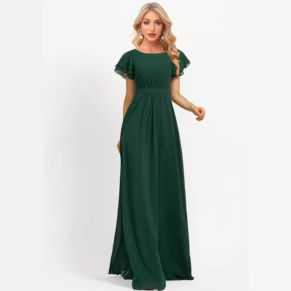 2025banquet evening dress spring new V-neck solid color temperament long dress