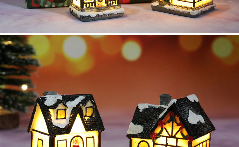 Christmas Decorations Holiday Village Set Lighted Xmas Village Houses with Figurines Small Christmas Scene Gift Home Ornament