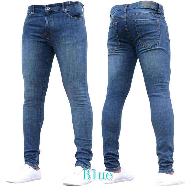 2025 2021 Popularan Station Slim and Skinny Elastic Denim Men's Pants 2025 Cross-border Autumn Black Skinny Pants Men's