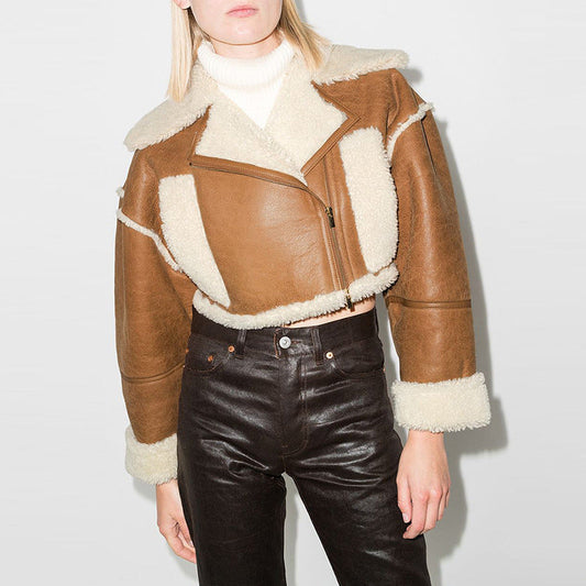 qgtao dti outfits Fashionable Short Woolen Coat 2024 Spring New Lapel Long Sleeve Zipper Women's Warm Lamb Wool Top