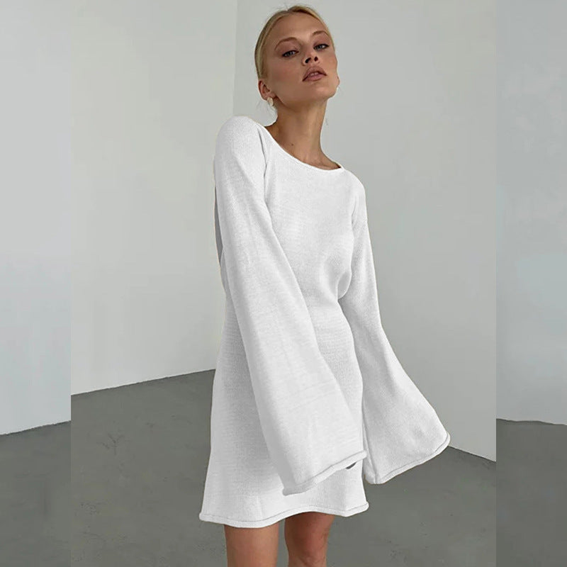 2025 new sexy backless dress for women, New horn sleeves loose beach vacation dress for women