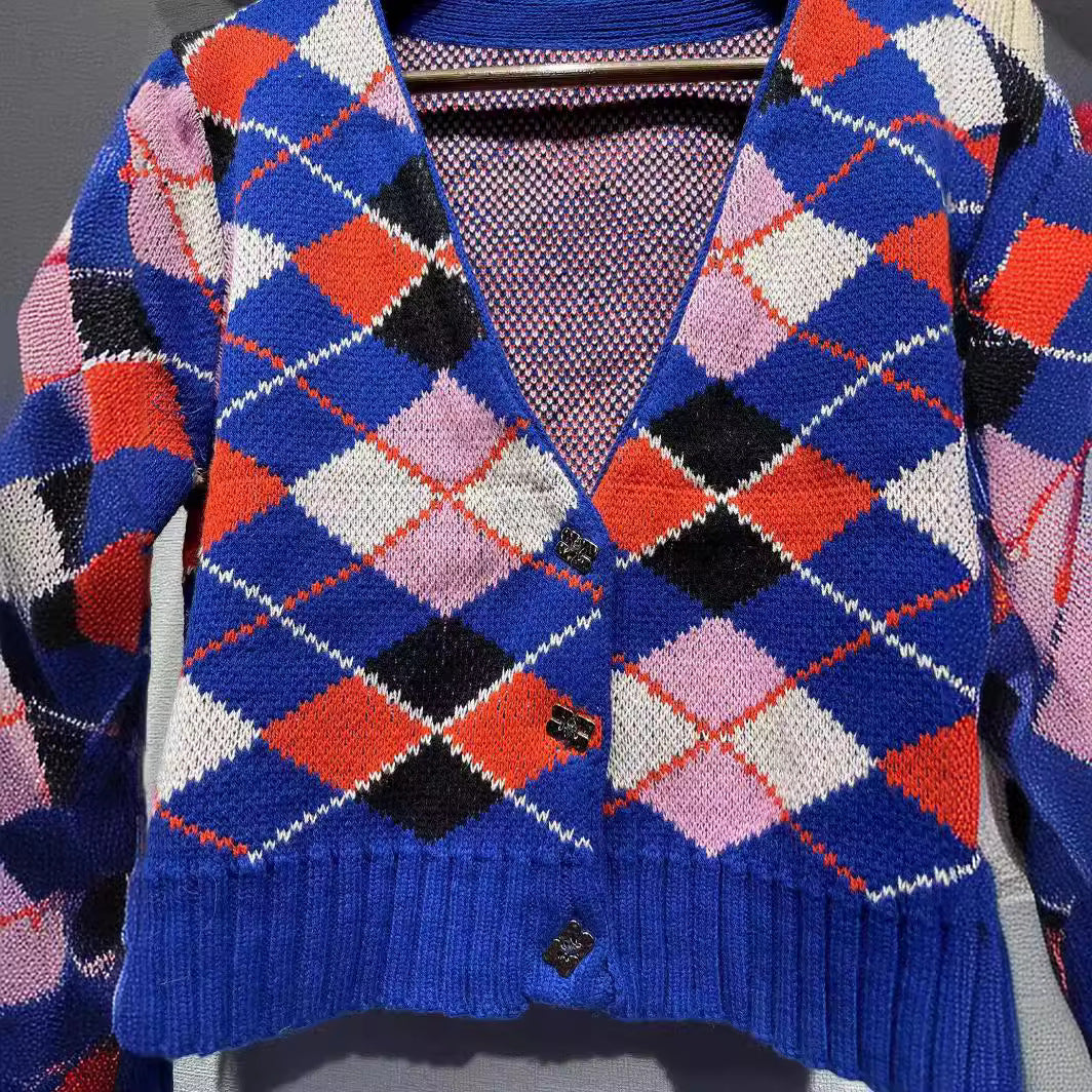 2025 Sapphire blue long-sleeved knitted jacket sweater loose and thin V-neck butterfly button long-sleeved knitted cardigan jacket women
