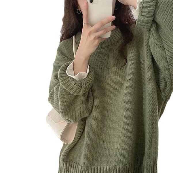 qgtao fall fits round Neck Long Sleeve Pullover New Autumn and Winter Japanese Style Lazy Retro High-Grade Coat Top for Women