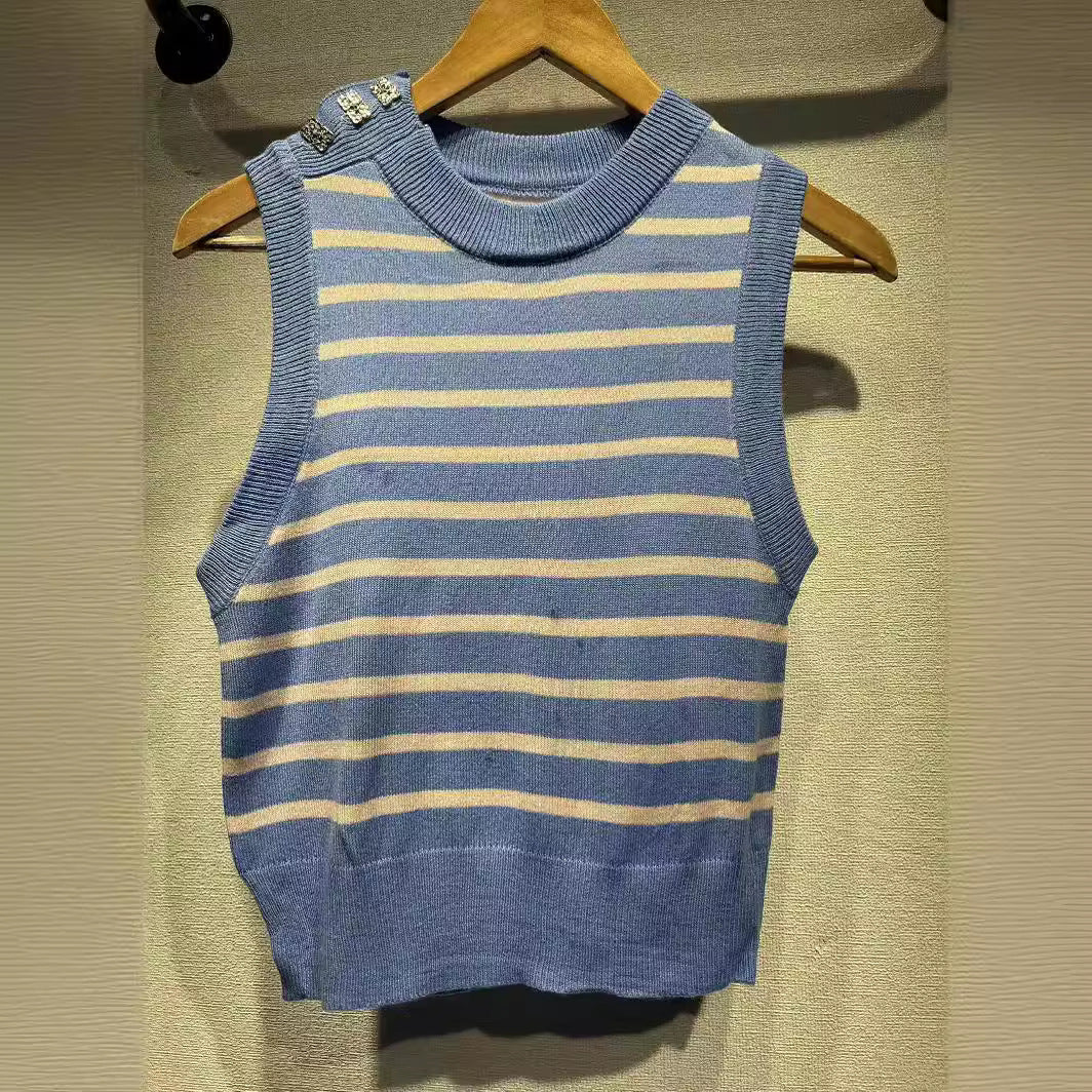 2025 Nordic GA autumn and winter new knitted vest wear striped cashmere blend round neck ribbed v-neck knitted vest