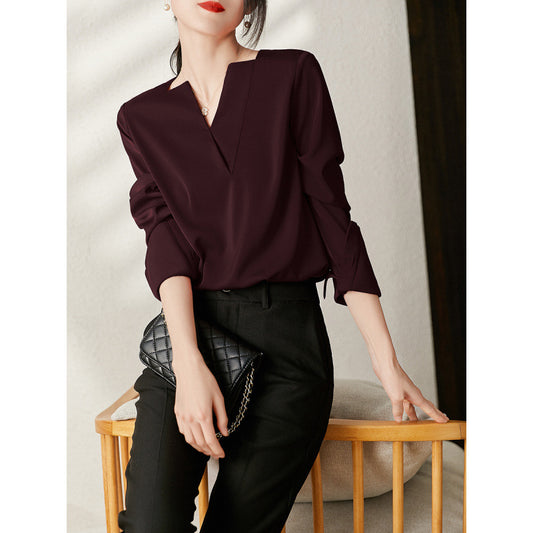 Satin Design Niche Collar Commuter Professional Berry Purple Long Sleeve Shirt Femininity Top 2025 Spring