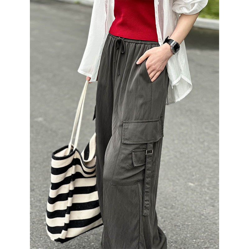 2025 popular spring and summer new casual overalls women's Korean elastic high waist drape loose wide-leg pants 1121