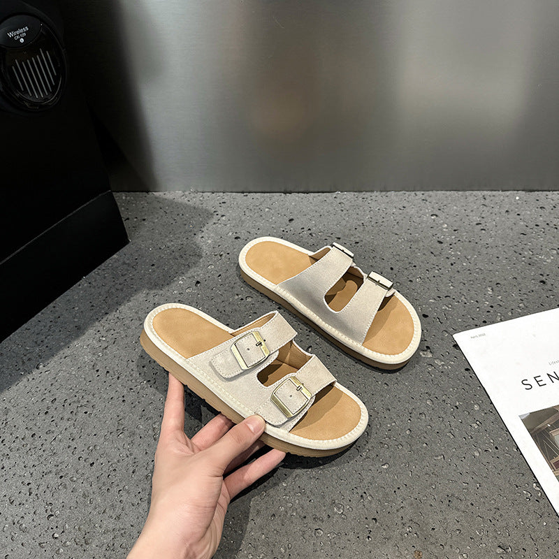 2025 popular summer new women's Boken flat-bottomed versatile outer wear cool slippers retro Boken beach one-word women's shoes