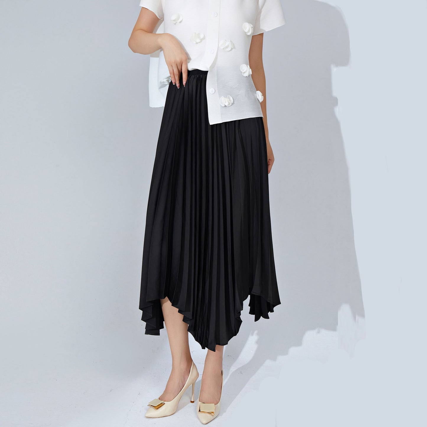 fashion pleated skirt women's high sense solid color loose pendulum irregular versatile skirt a word women's drape