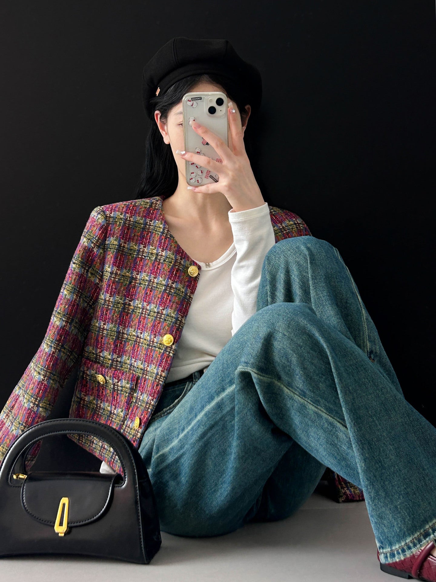 2025 , artistic atmosphere popular autumn Korean temperament high-grade plaid woven wind small fragrant short jacket 908