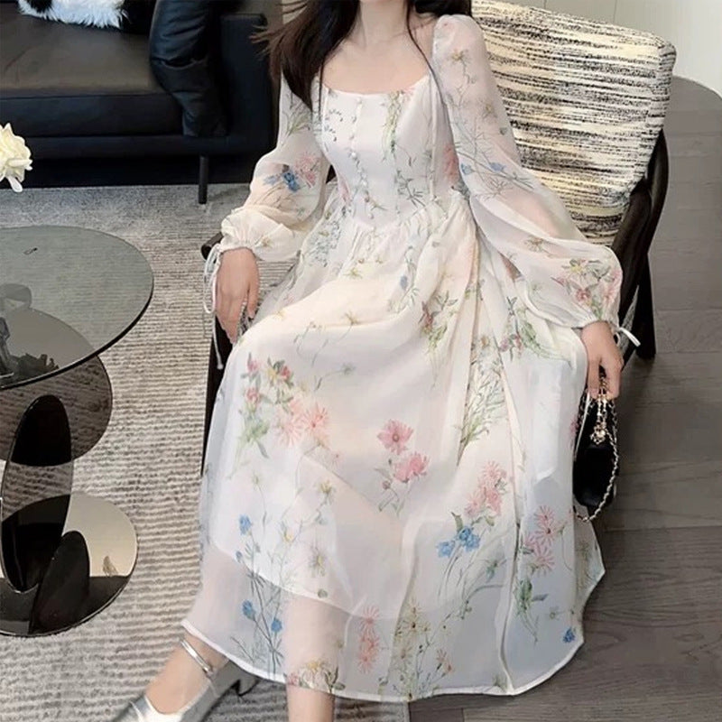 qgtao cybergoth dress to impress Spring 2024 New Forest Flower Rain French Style Dress Fishbone Slimming Printed First Love Fairy Dress Tea Break Dress