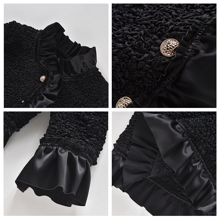 Pink suit women's lotus leaf edge jacket waist skirt autumn dress celebrity style two-piece set K7139