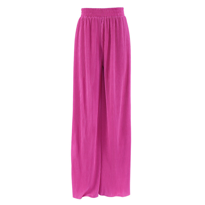 2025 popular autumn and winter new long-sleeved lapel pleated shirt women's wide-leg mopping floor drape pleated trousers set solid color