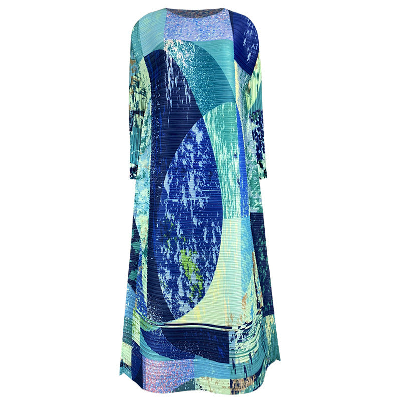 Miyake new dress loose and thin 2025 spring and autumn new temperament Muse personalized painted printed skirt