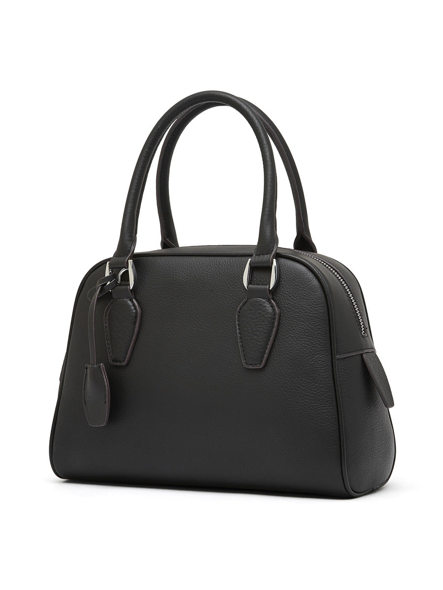 2025 Premium leather popular new women's bag large capacity first layer cowhide handbag Boston bowling pillow bag