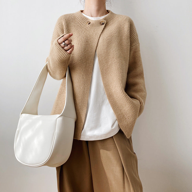 qgtao business casual outfits Korean Style round Neck Button Knitted Cardigan Women's Top Spring and Autumn New Lazy Style Simple Casual Sweater Women's Fashion