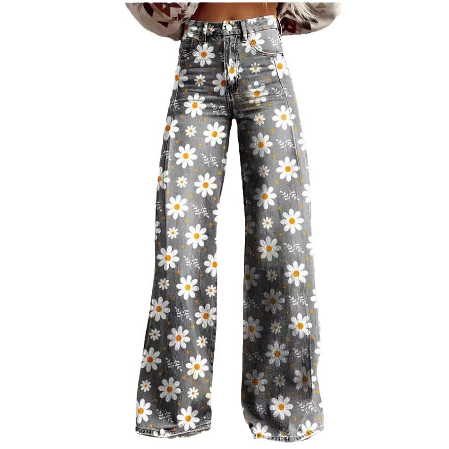 qgtao pants Rainbow Women's Wide-Leg Pants New Thermal Transfer plus Size Flared Pants Women's Trousers